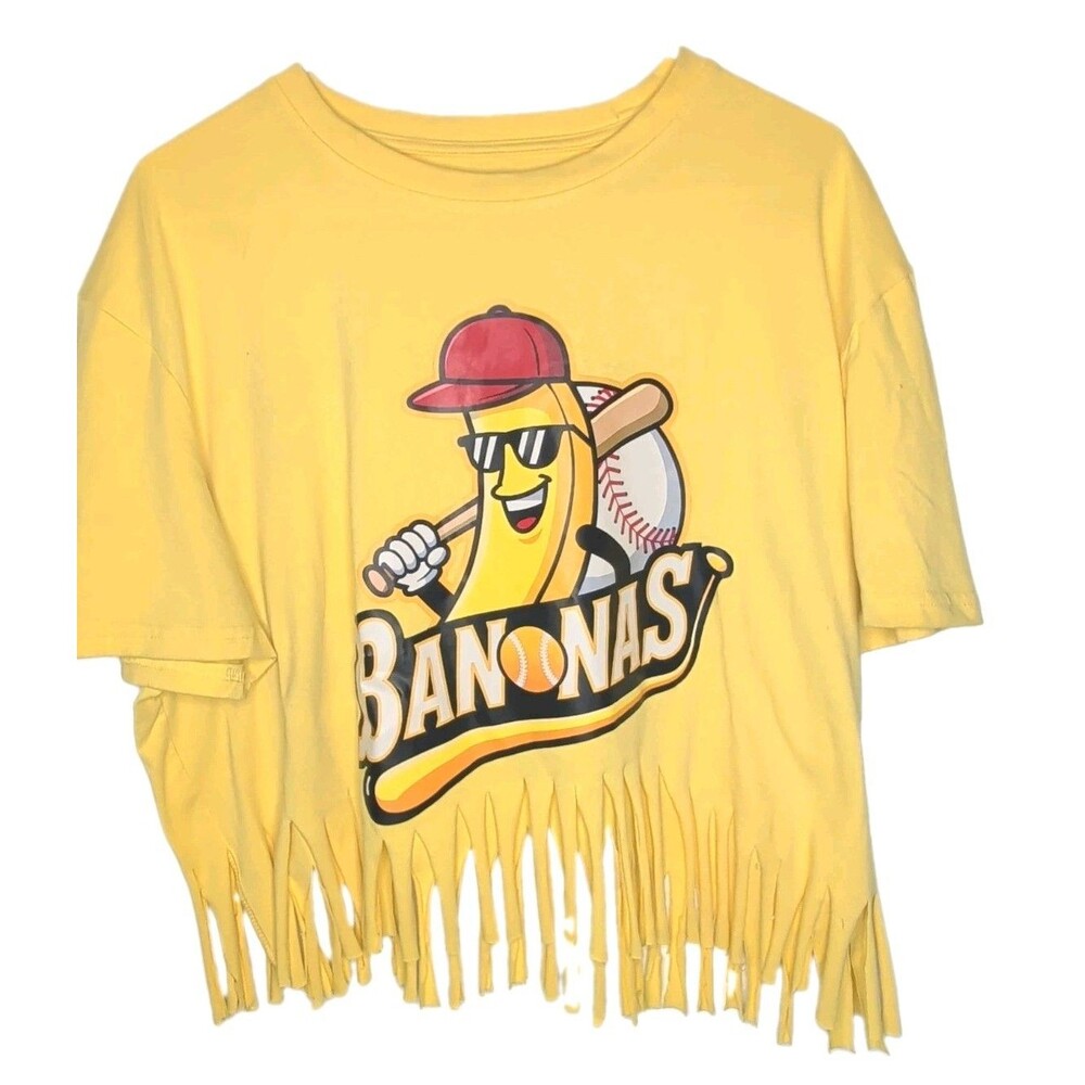 Bananas Fringe Tee Women Boho One Of A Kind Hippie L/XL Festival  Shirt Custom